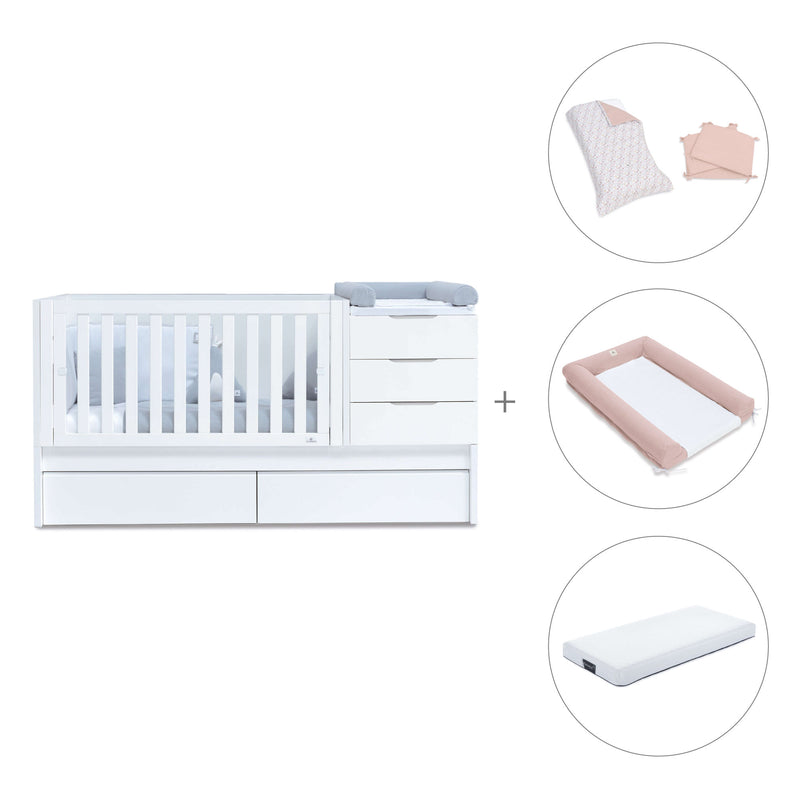 Lit bébé évolutif 70x140 cm avec lit/tiroirs gigogne blanc · Sero More K546-M7700