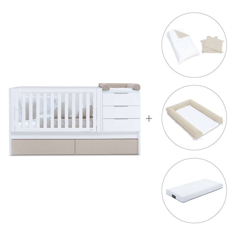 Convertible crib with drawers/trundle bed 70x140 cm white/beige · Sero More K546-M7753