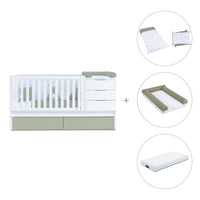 Convertible crib with drawers/trundle bed 70x140 cm white/green-olive · Sero More K546-M7756