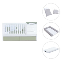 Convertible crib with drawers/trundle bed 70x140 cm white/green-olive · Sero More K546-M7756