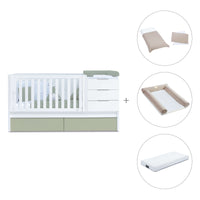 Convertible crib with drawers/trundle bed 70x140 cm white/green-olive · Sero More K546-M7756