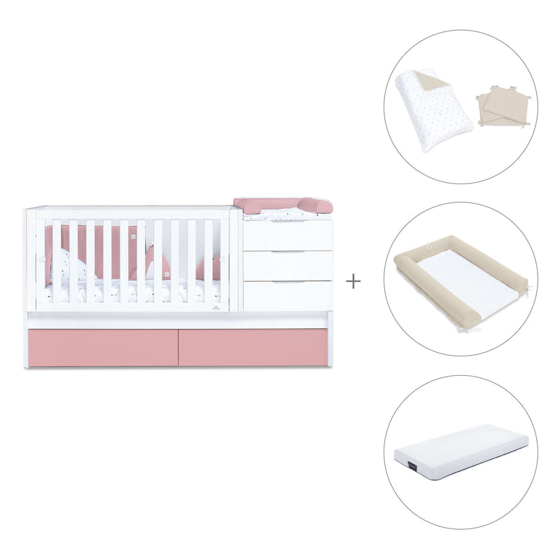 Verwandelbares Babybett 70x140 cm weiss/rosa · Sero More Quarzo K546-M7759