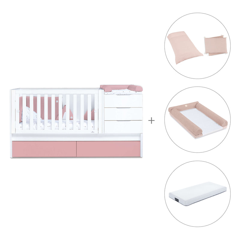 Verwandelbares Babybett 70x140 cm weiss/rosa · Sero More Quarzo K546-M7759