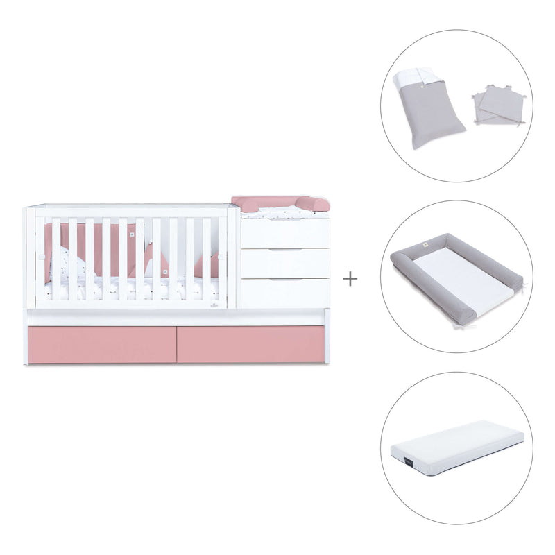 Verwandelbares Babybett 70x140 cm weiss/rosa · Sero More Quarzo K546-M7759