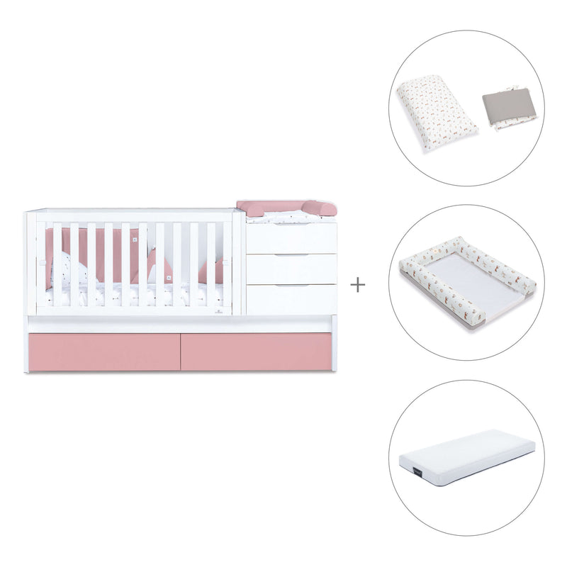 Verwandelbares Babybett 70x140 cm weiss/rosa · Sero More Quarzo K546-M7759