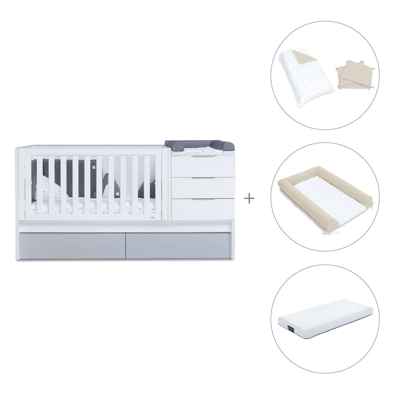 Convertible crib with drawers/trundle bed 70x140 cm white/grey · Sero More K546-M7778