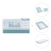 Convertible crib with drawers/trundle bed 70x140 cm white/aquamarine · Sero More K546-M7781