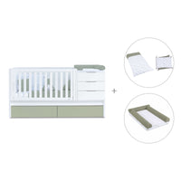 Convertible crib with drawers/trundle bed 70x140 cm white/green-olive · Sero More K546-M7756