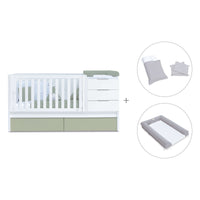 Convertible crib with drawers/trundle bed 70x140 cm white/green-olive · Sero More K546-M7756