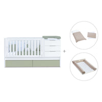Convertible crib with drawers/trundle bed 70x140 cm white/green-olive · Sero More K546-M7756