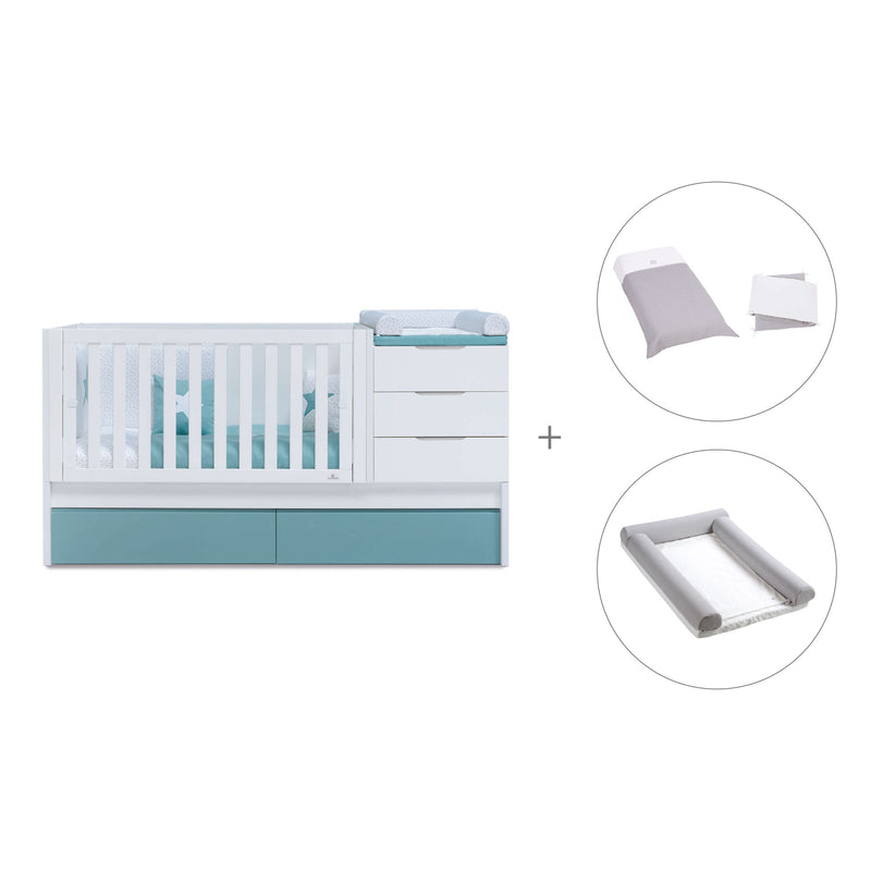 Convertible crib with drawers/trundle bed 70x140 cm white/aquamarine · Sero More K546-M7781