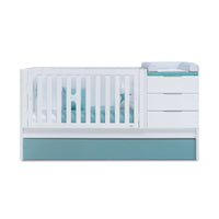 Verwandelbares Babybett mit Schubladen/Ausziehbett 70x140 cm aquamaringrün  · Sero More K546-M7781