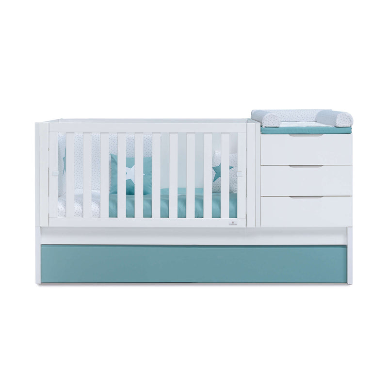 Convertible crib with drawers/trundle bed 70x140 cm white/aquamarine · Sero More K546-M7781