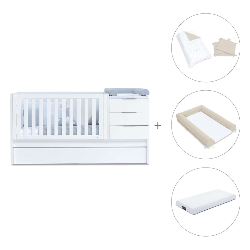 Lit bébé évolutif 70x140 cm avec lit/tiroirs gigogne blanc · Sero More K546-M7700