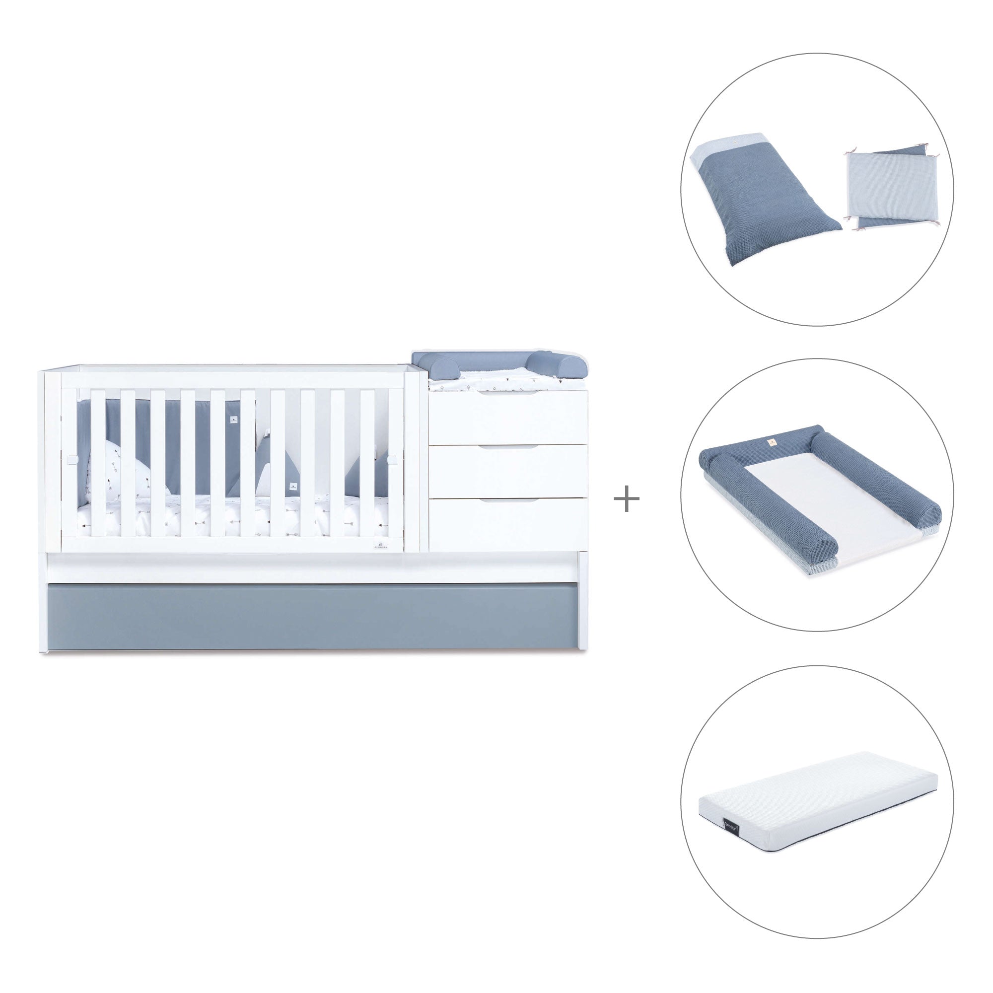 Convertible crib 70x140 cm white/blue
