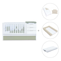 Convertible crib with drawers/trundle bed 70x140 cm white/green-olive · Sero More K546-M7756