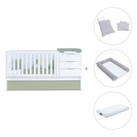 Convertible crib with drawers/trundle bed 70x140 cm white/green-olive · Sero More K546-M7756