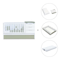 Convertible crib with drawers/trundle bed 70x140 cm white/green-olive · Sero More K546-M7756