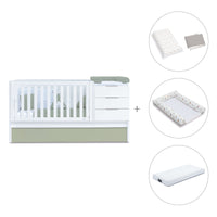 Convertible crib with drawers/trundle bed 70x140 cm white/green-olive · Sero More K546-M7756