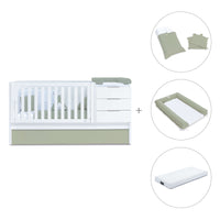Convertible crib with drawers/trundle bed 70x140 cm white/green-olive · Sero More K546-M7756