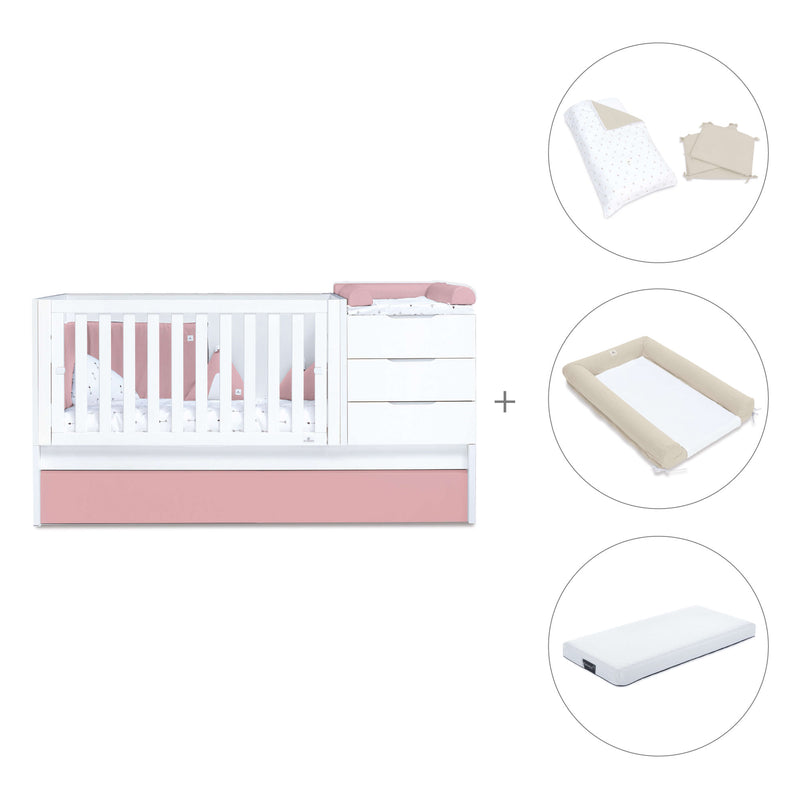 Verwandelbares Babybett 70x140 cm weiss/rosa · Sero More Quarzo K546-M7759