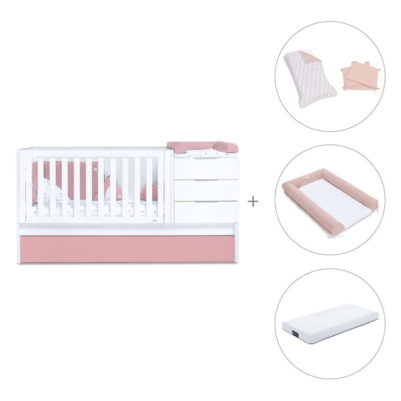 Verwandelbares Babybett 70x140 cm weiss/rosa · Sero More Quarzo K546-M7759