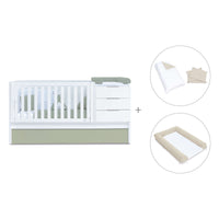 Convertible crib with drawers/trundle bed 70x140 cm white/green-olive · Sero More K546-M7756