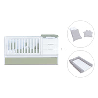 Convertible crib with drawers/trundle bed 70x140 cm white/green-olive · Sero More K546-M7756