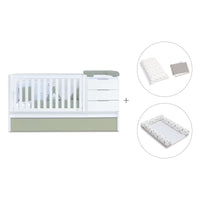Convertible crib with drawers/trundle bed 70x140 cm white/green-olive · Sero More K546-M7756