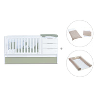 Convertible crib with drawers/trundle bed 70x140 cm white/green-olive · Sero More K546-M7756