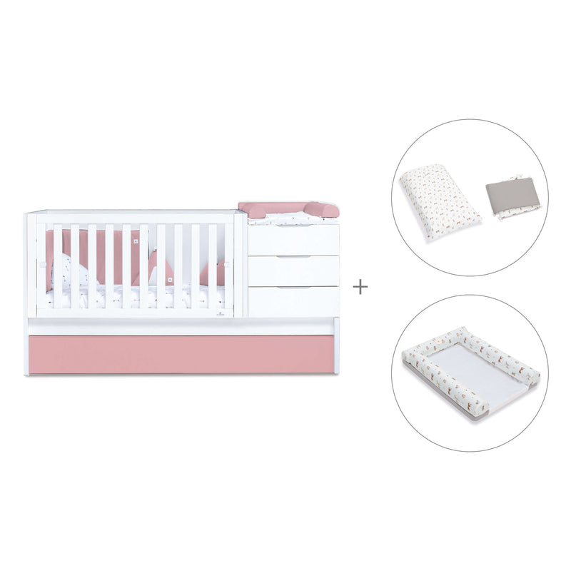 Verwandelbares Babybett 70x140 cm weiss/rosa · Sero More Quarzo K546-M7759