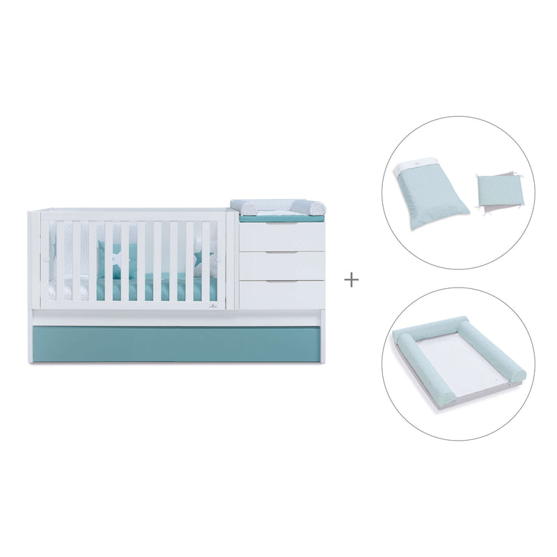 Convertible crib with drawers/trundle bed 70x140 cm white/aquamarine · Sero More K546-M7781