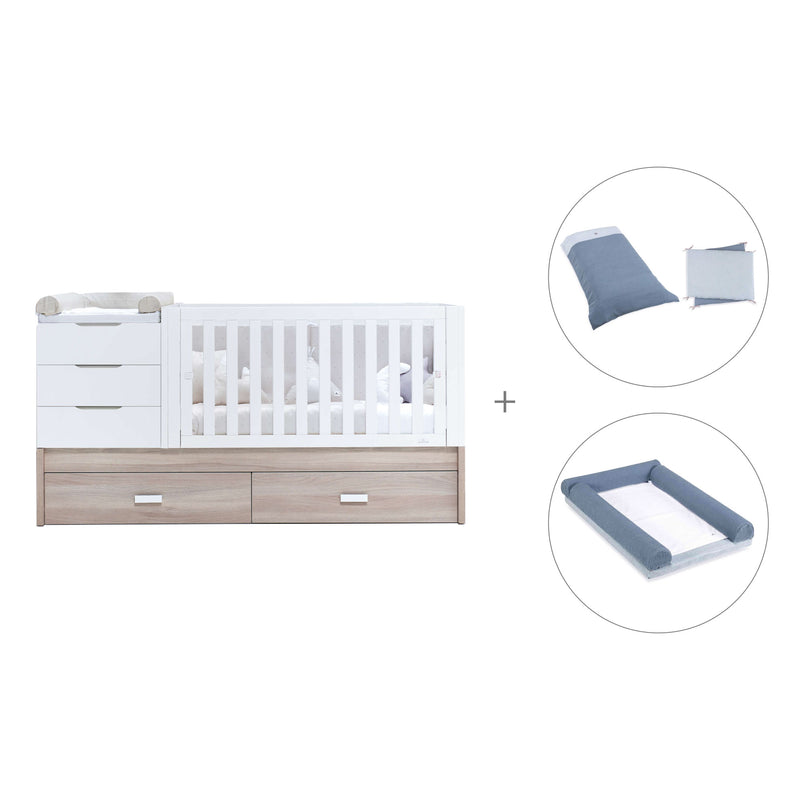 Lit bébé évolutif avec lit ou tiroirs gigogne (70x140 cm) blanc/bois · Sero Loft K547-M9477