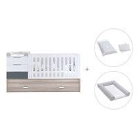 Verwandelbares Babybett mit Schubladen/Ausziehbett 70x140 cm Holz/Anthrazitgrau · Sero Loft K547-M9469