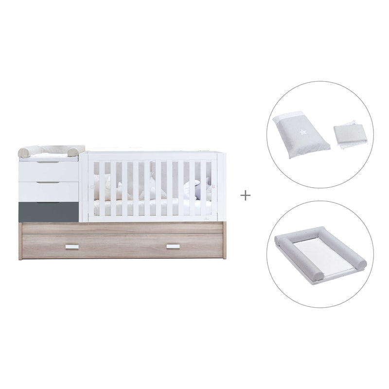 Verwandelbares Babybett mit Schubladen/Ausziehbett 70x140 cm Holz/Anthrazitgrau · Sero Loft K547-M9469