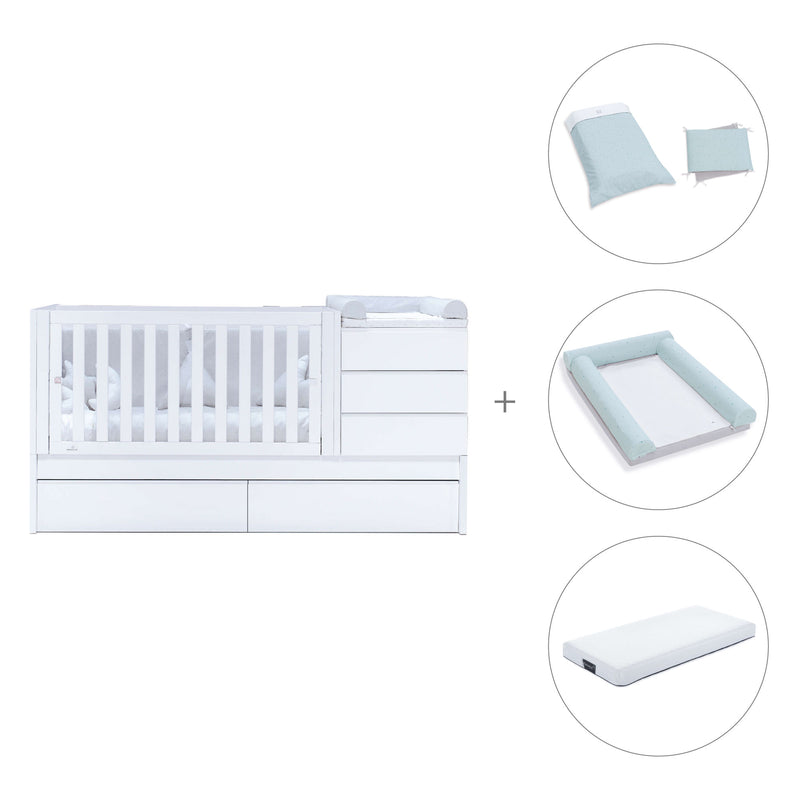 White convertible crib 70x140cm with drawers or trundle bed · Sero Kubo K551