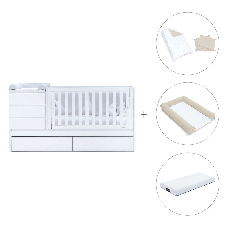 White convertible crib 70x140cm with drawers or trundle bed · Sero Kubo K551