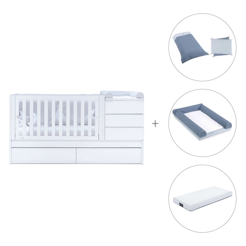 White convertible crib 70x140cm with drawers or trundle bed · Sero Kubo K551