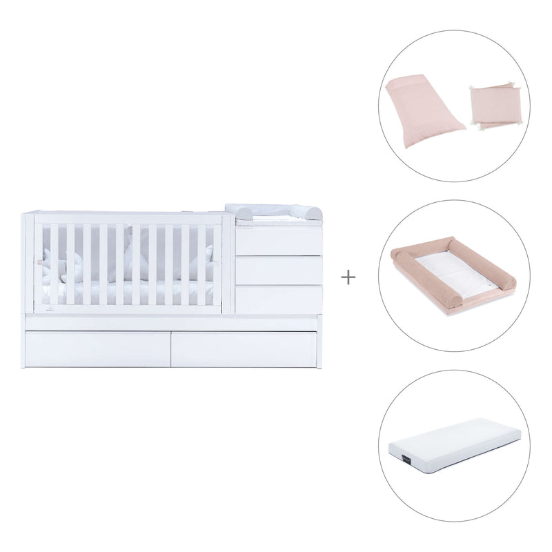 White convertible crib 70x140cm with drawers or trundle bed · Sero Kubo K551