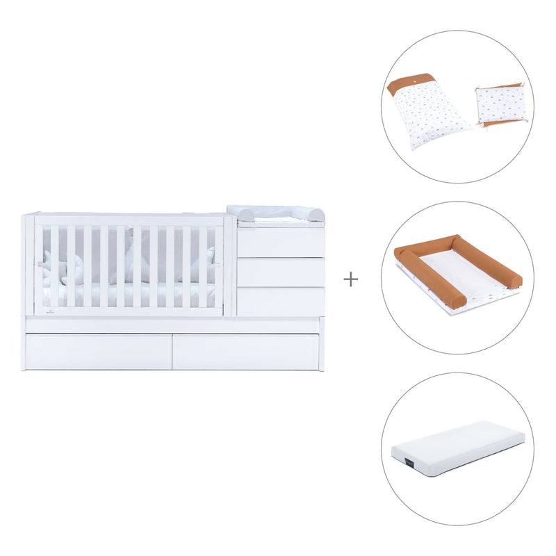 White convertible crib 70x140cm with drawers or trundle bed · Sero Kubo K551