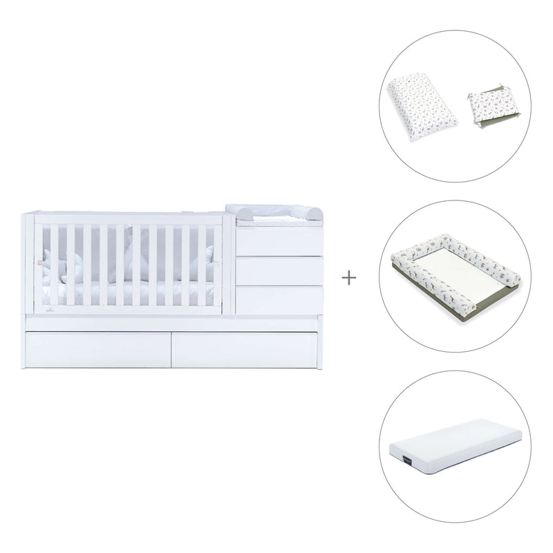 White convertible crib 70x140cm with drawers or trundle bed · Sero Kubo K551