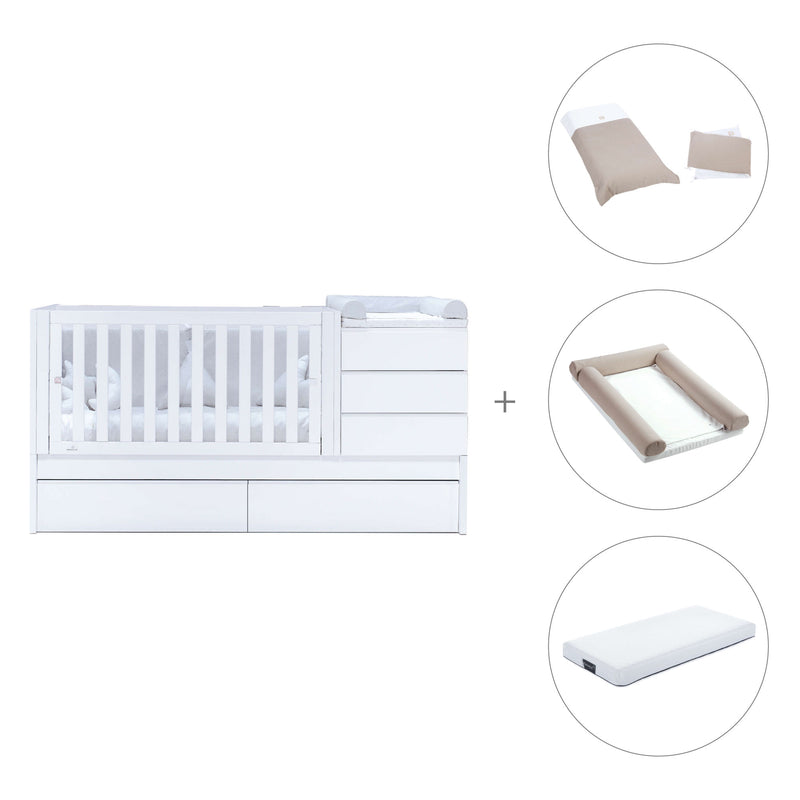 White convertible crib 70x140cm with drawers or trundle bed · Sero Kubo K551