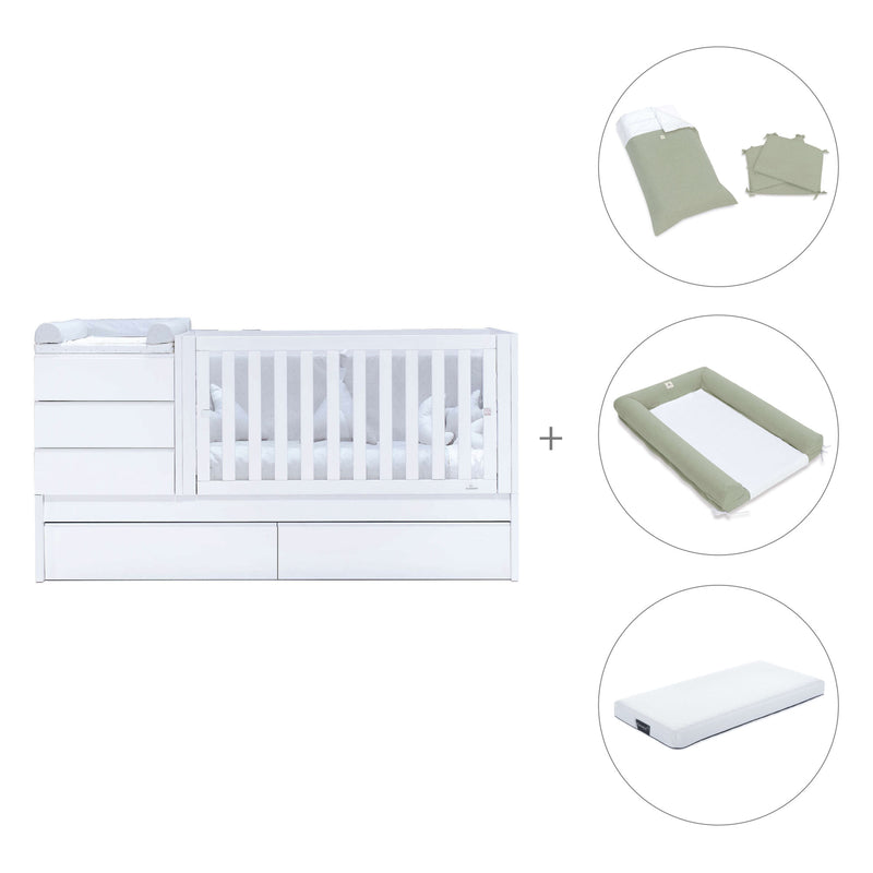 White convertible crib 70x140cm with drawers or trundle bed · Sero Kubo K551