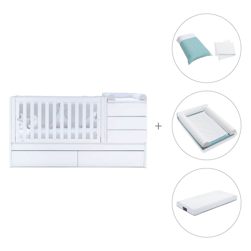 White convertible crib 70x140cm with drawers or trundle bed · Sero Kubo K551