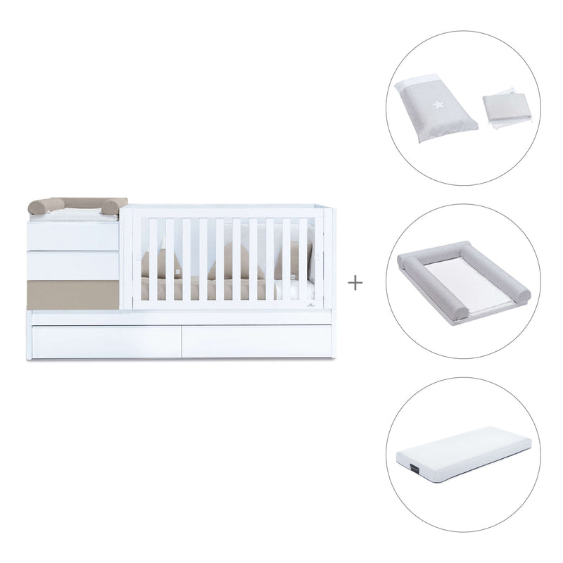 Beige/white convertible crib 70x140cm with drawers or trundle bed · Sero Kubo K551-M7753