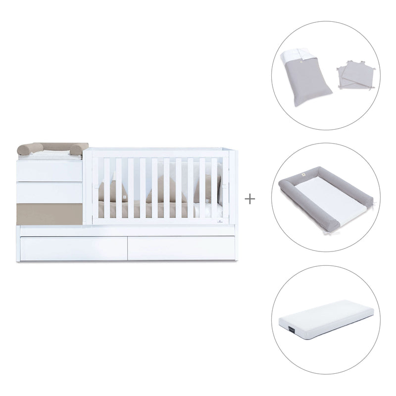 Beige/white convertible crib 70x140cm with drawers or trundle bed · Sero Kubo K551-M7753