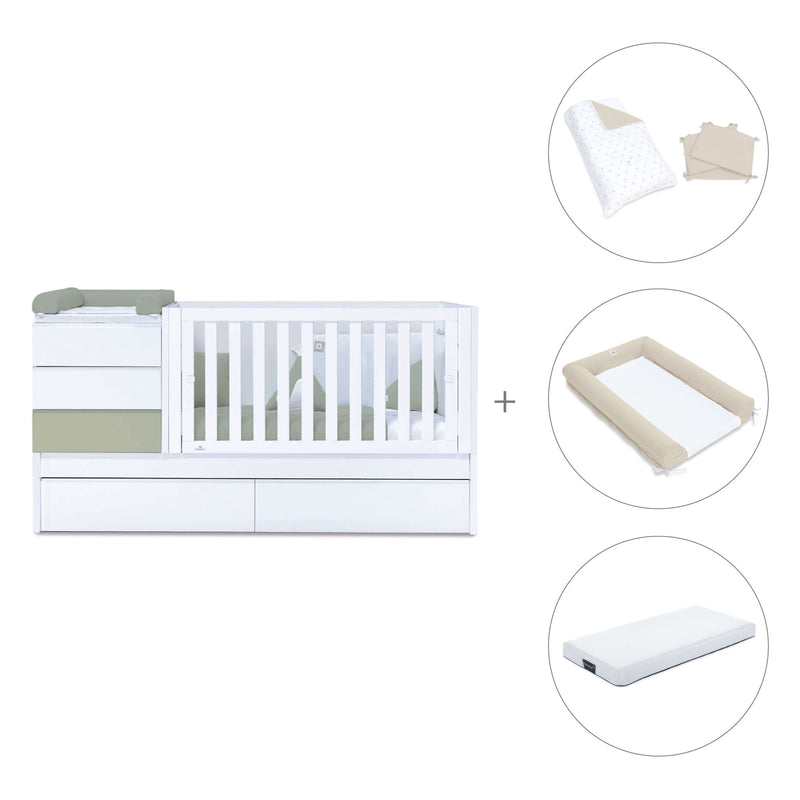 Convertible crib with trundle bed/drawers (70x140 cm) green-olive · Sero Kubo K551N-M7756