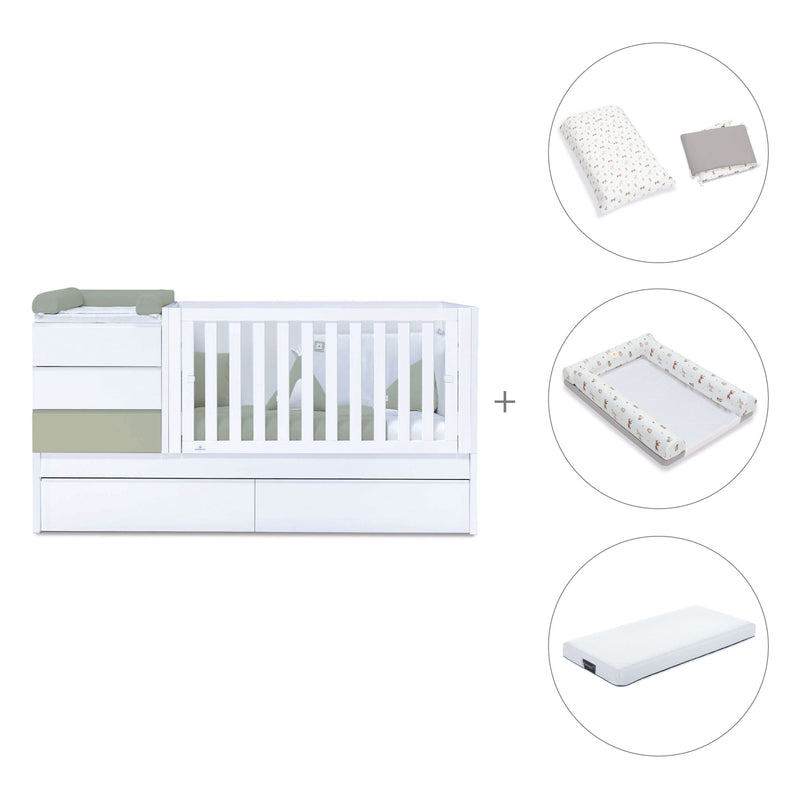 Convertible crib with trundle bed/drawers (70x140 cm) green-olive · Sero Kubo K551N-M7756
