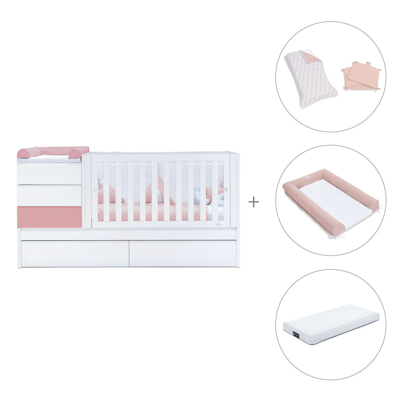 Verwandelbares Babybett 70x140 cm weiss/rosa · Sero Kubo Quarzo K551-M7759