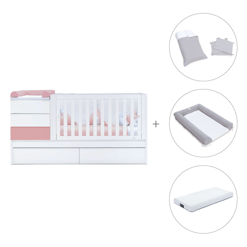 Verwandelbares Babybett 70x140 cm weiss/rosa · Sero Kubo Quarzo K551-M7759